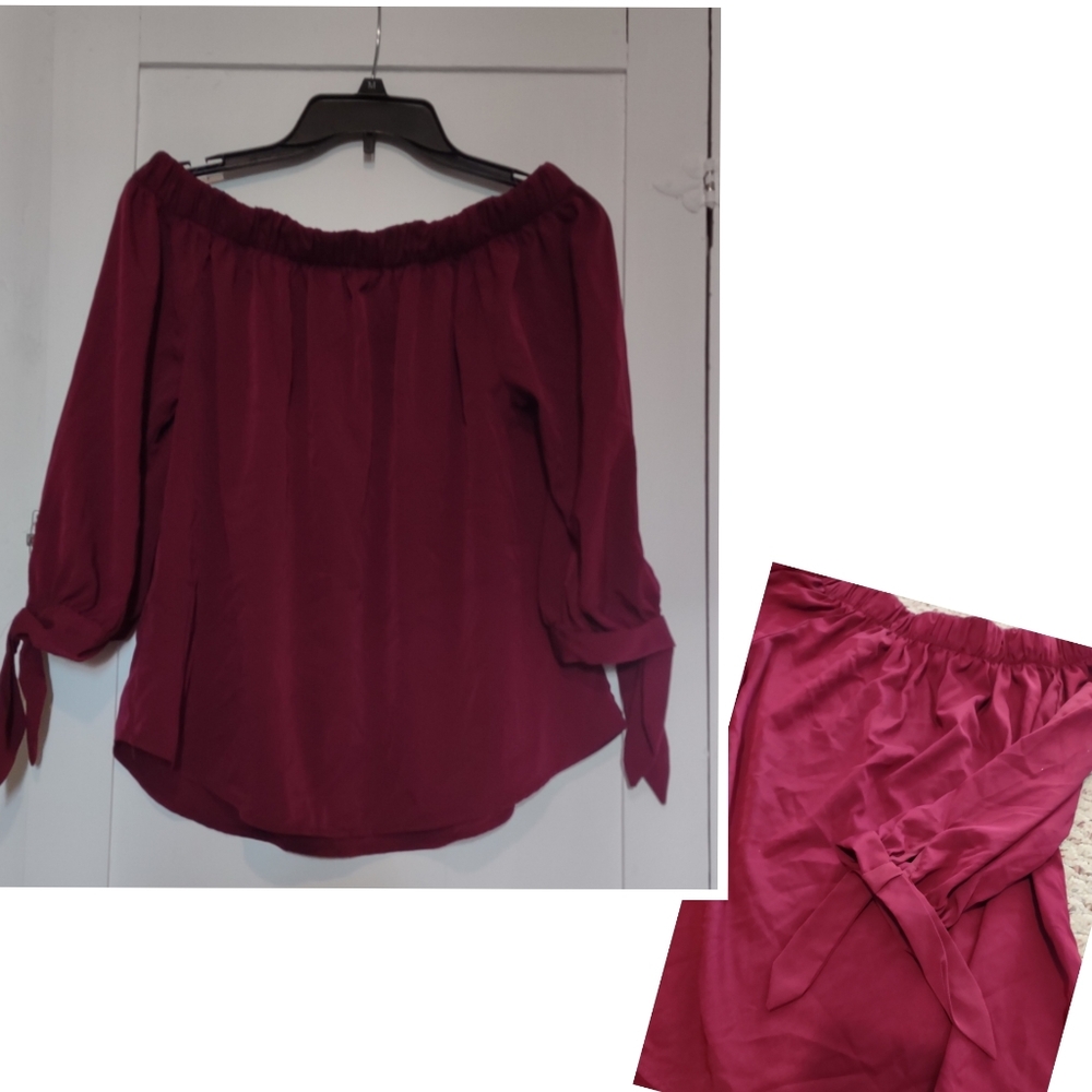 Time to Bloom burgundy off shoulder top